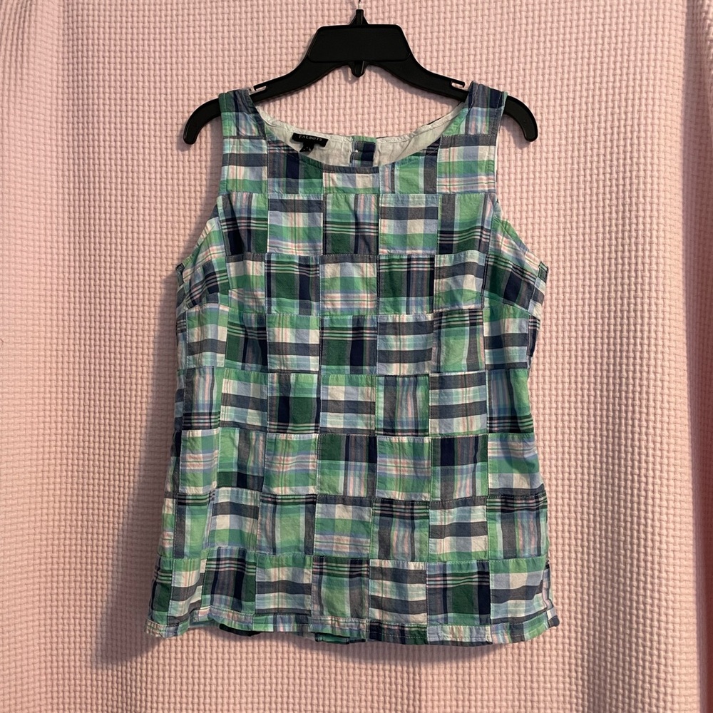 TALBOTS Blue and green plaid sleeveless shirt size XS.